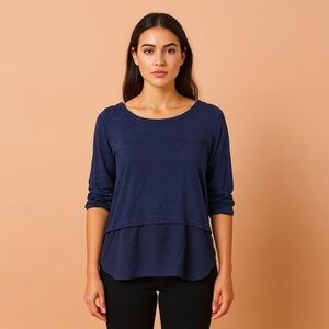 Gibson Women's Deep Blue Layered Long Sleeve Top